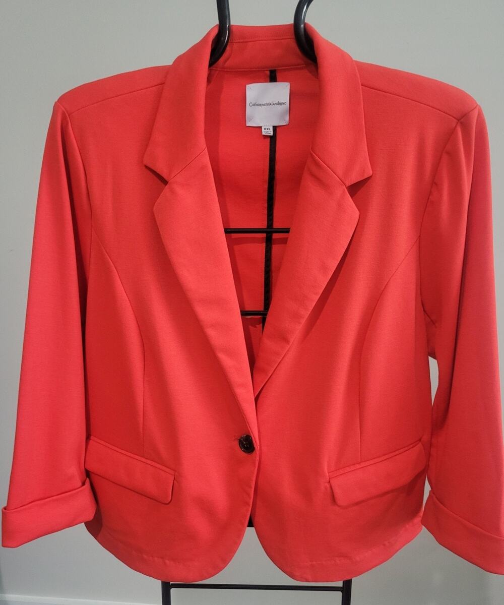 Catherine Malandrino 3/4 Sleeve Blazer Jacket Coral Size XXL Poly Rayon Span EUC